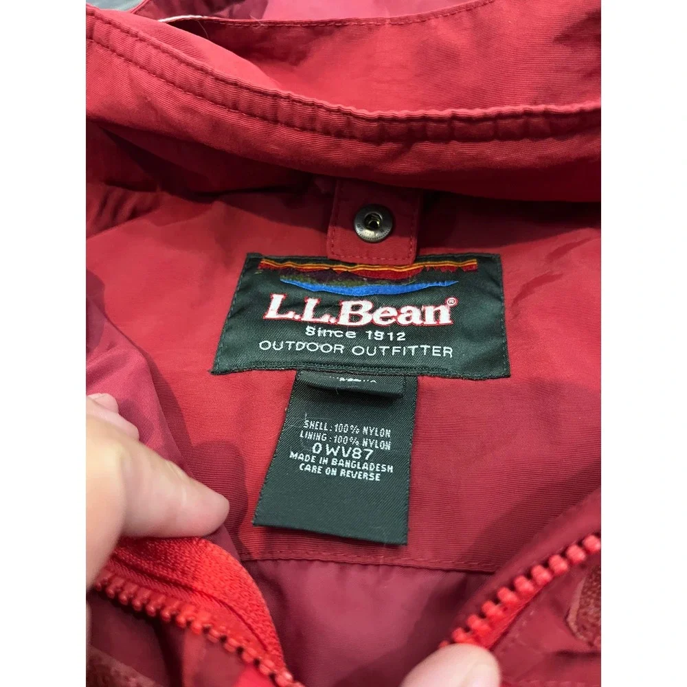 LL Bean Parka Jacket Womens L Red Colorblock Hooded Nylon Outdoor 0WV87